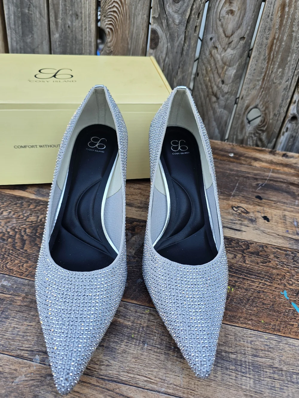 Cosy Elegant Women's Pointed Toe Heels in Silver Size 8